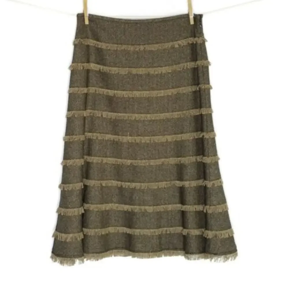 Lafayette 148 Brown Herringbone Fringe Skirt 6